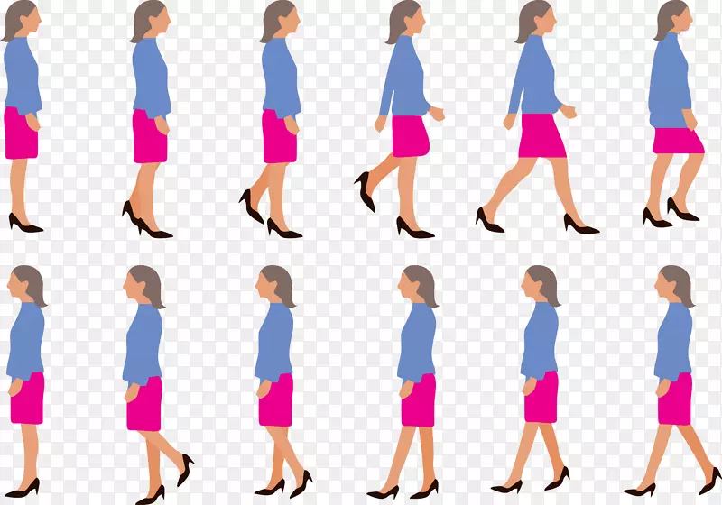步行周期行走妇女-载体妇女