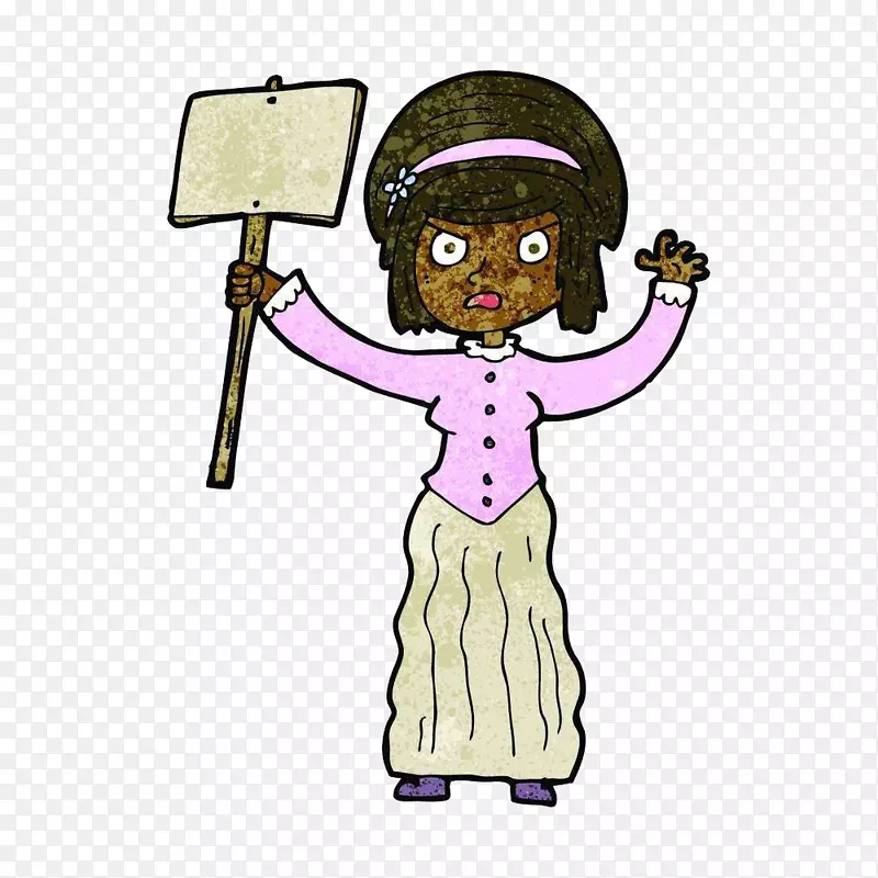 卡通女性绘画插图-黑人妇女维护权利