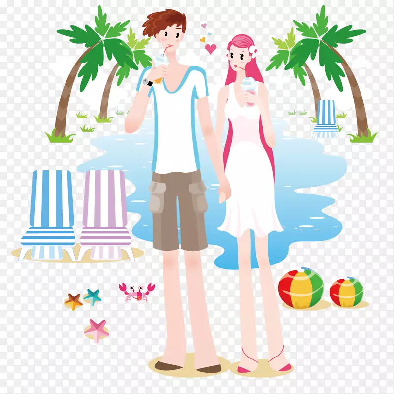 插图-男子和妇女在海滨度假胜地