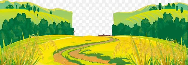 风车农场景观-卡通农村水稻林背景