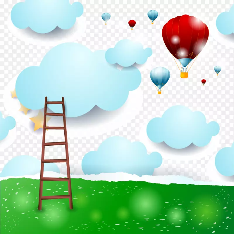 热气球天空卡通-白云草载体