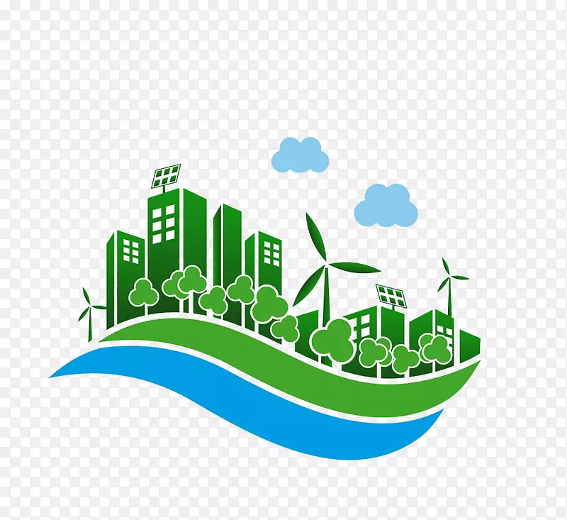 生态城市太阳能电池板可再生能源风车环保绿色城市