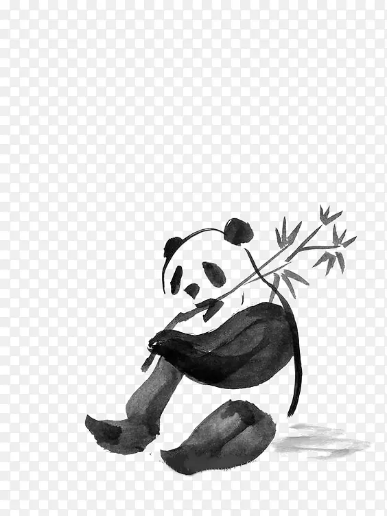 大熊猫野外书西方野花水墨画水彩画熊猫