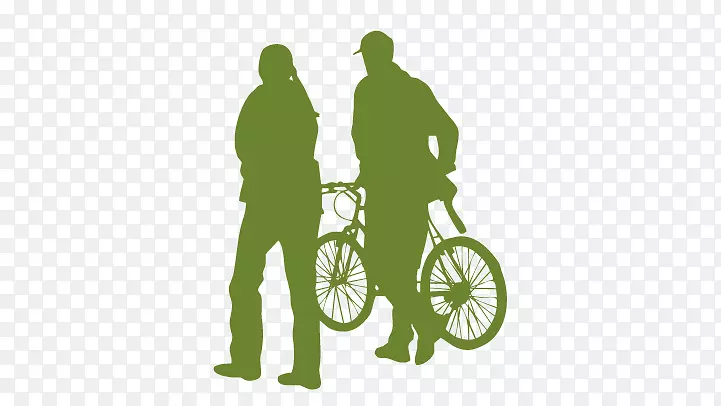自行车剪影-人们推自行车