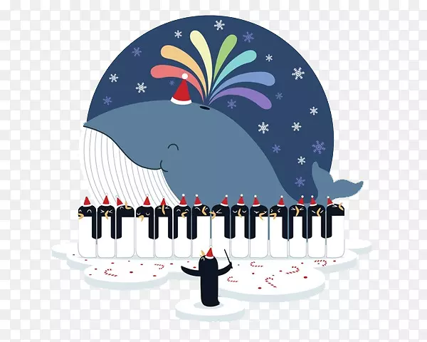 爆米花圣诞装饰艺术插图-卡通海豚