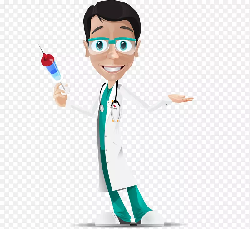 医生健康护理-卡通彩绘眼镜作为注射器医生