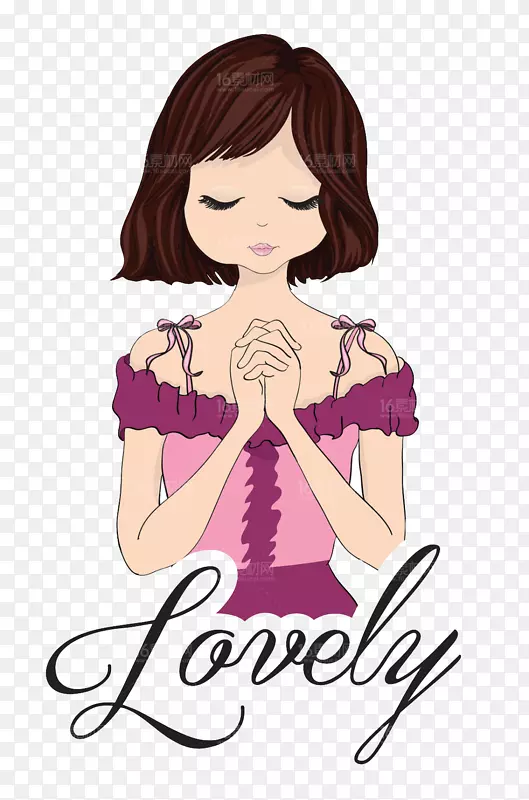 祈祷插画-时尚设计卡通女性