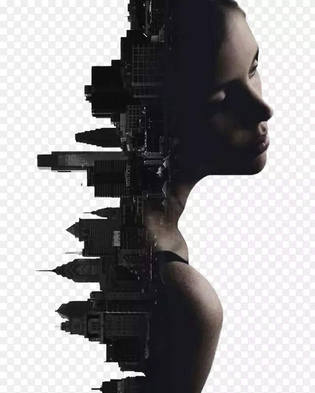 多曝光摄影肖像艺术.创意海报设计.城市和妇女
