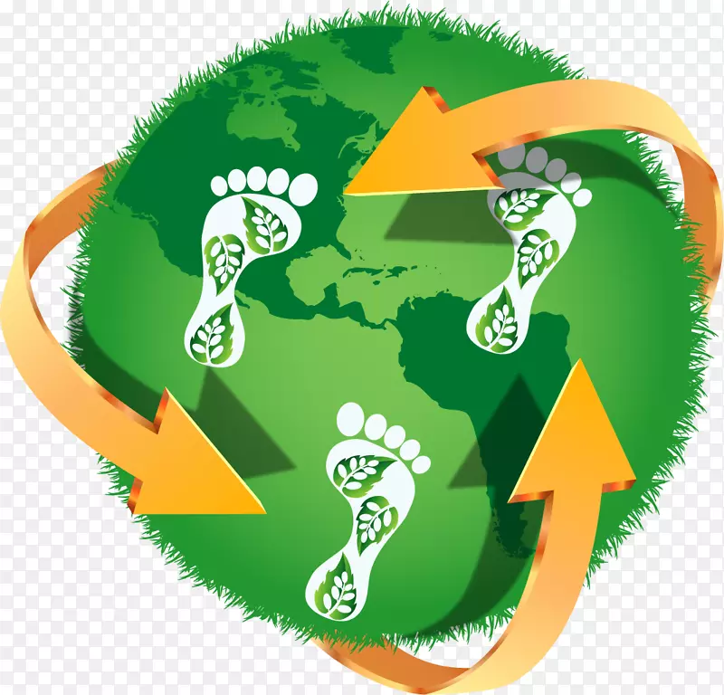 地球绿色插图.地球上绘制的脚印