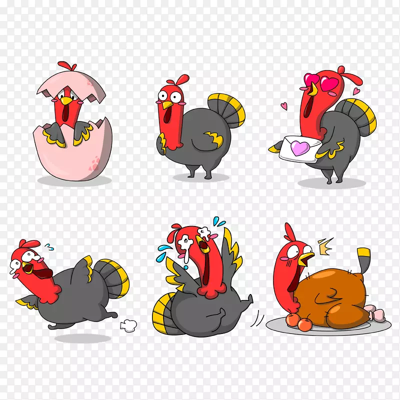 火鸡卡通感恩节-手绘感恩节，不同形状，火鸡卡通形象