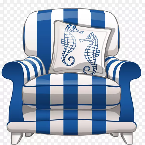 椅子剪贴画-卡通蓝白条纹沙发座椅