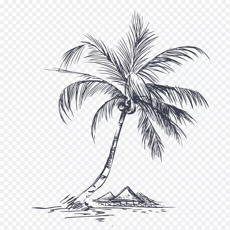 椰子树手绘岛游