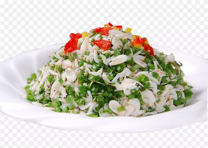 色拉素食菜亚洲菜系蔬菜韭菜虾
