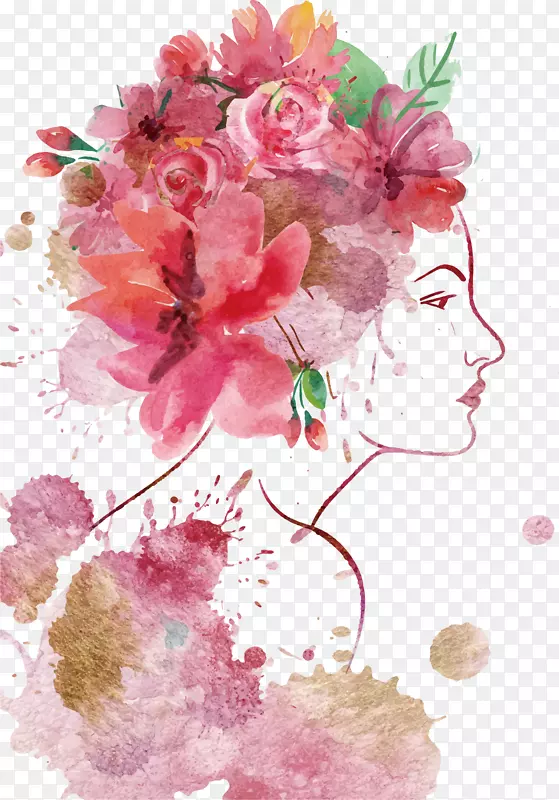 女子水彩画国际妇女节-妇女节海报卡通宣传材料