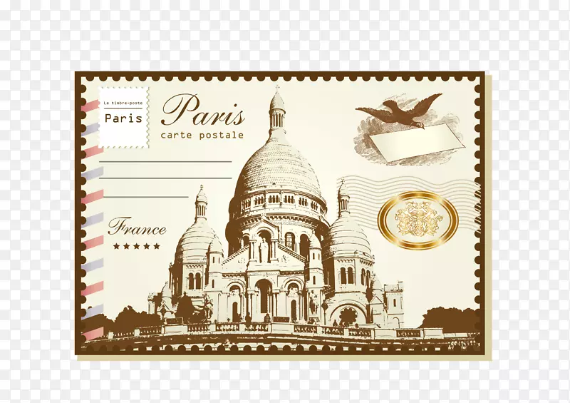 伦敦巴黎剪贴画-古董邮票