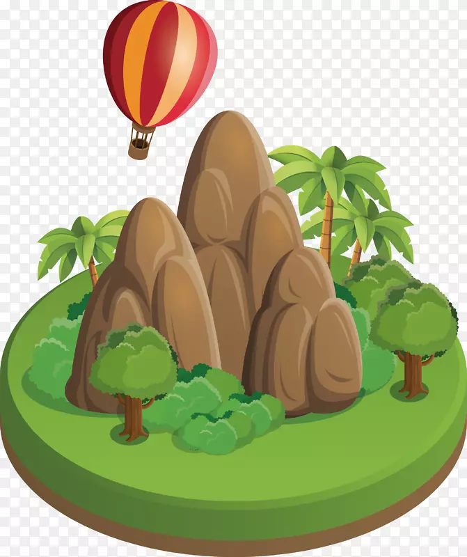 设计师气球插图.三维山地树热气球
