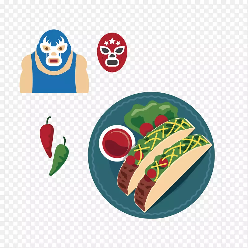 香肠、墨西哥菜、菜.胡椒食品和男子面罩