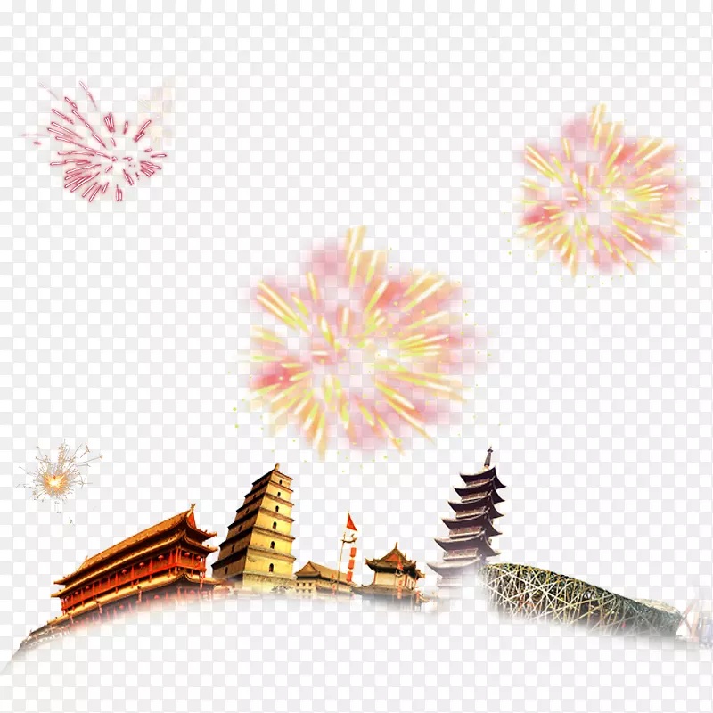 烟花新春元宵节图案设计-创意手绘烟花