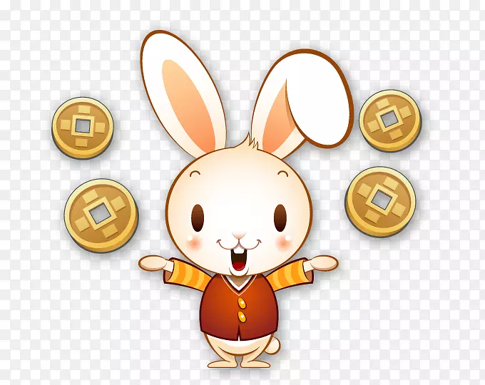 兔子卡通插图-可爱的兔子扔硬币