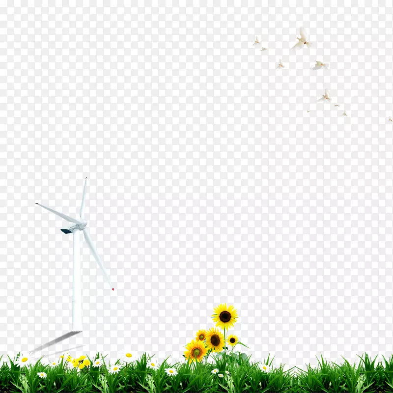 草坪壁纸-草坪风车，向日葵鸽，绿色