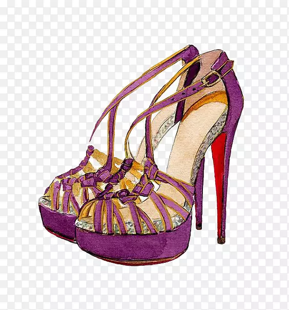 高跟鞋，鞋设计师，凉鞋，紫色的。漆紫色高跟鞋