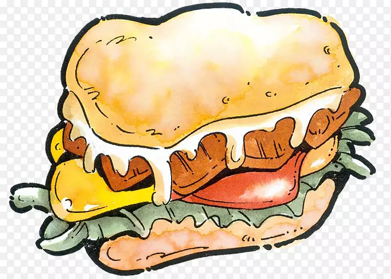 汉堡包牛排生日蛋糕食品插图.汉堡手绘