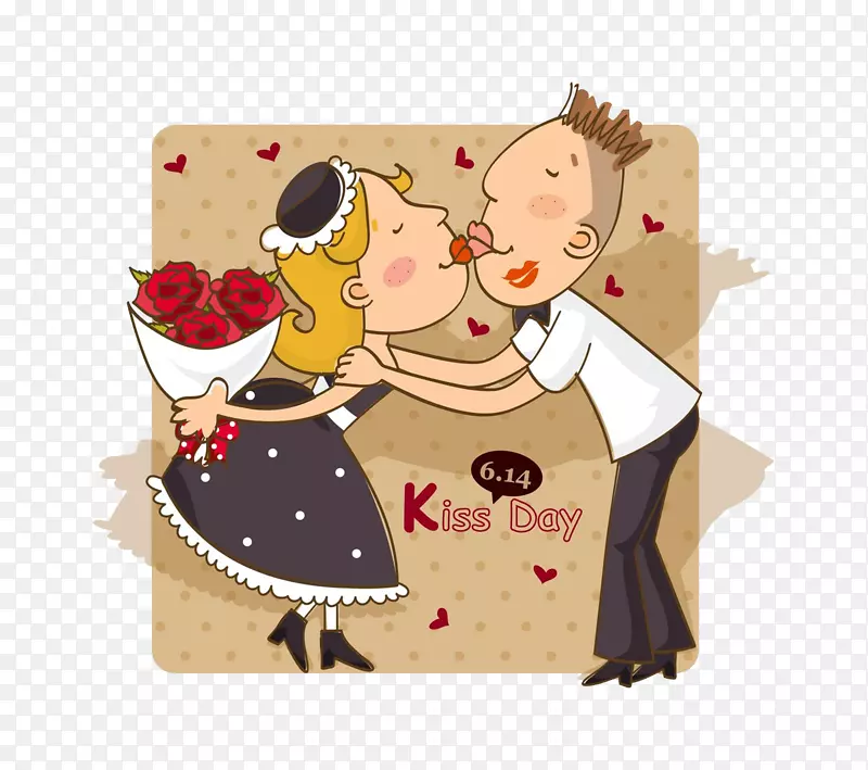 国际接吻日情人节求婚卡通情侣接吻