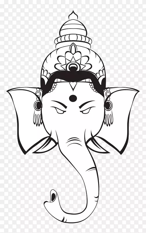 甘尼萨印度教神像符号剪贴画像神的头插图一样的黑白线条