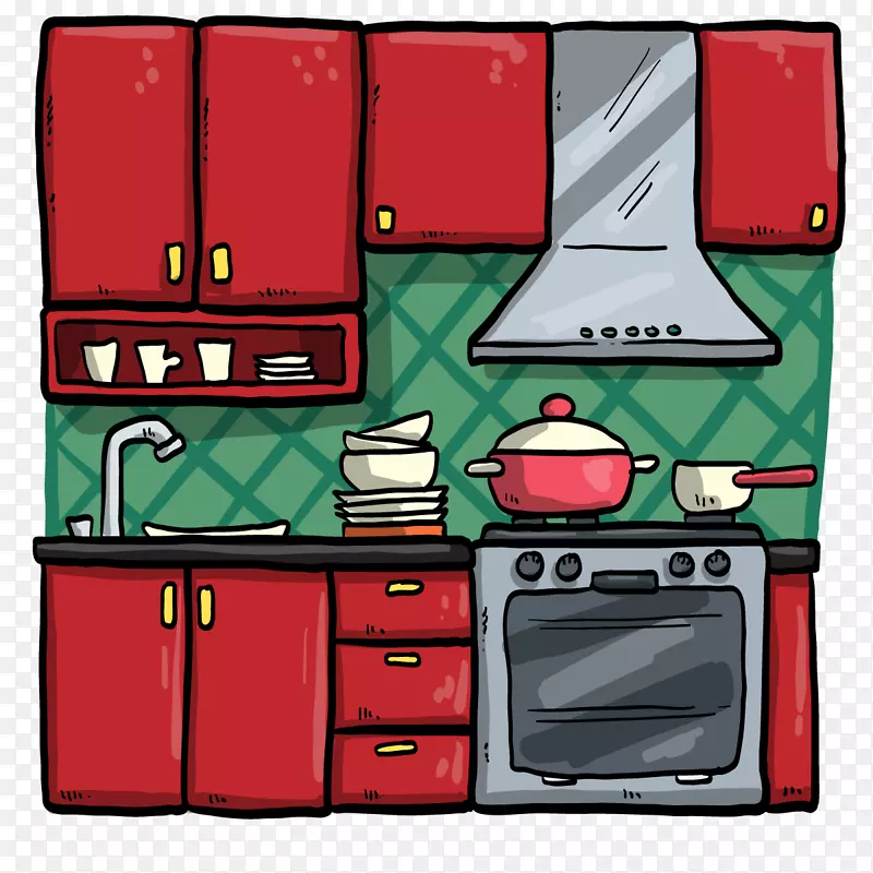 厨房家具家用电器.红色橱柜