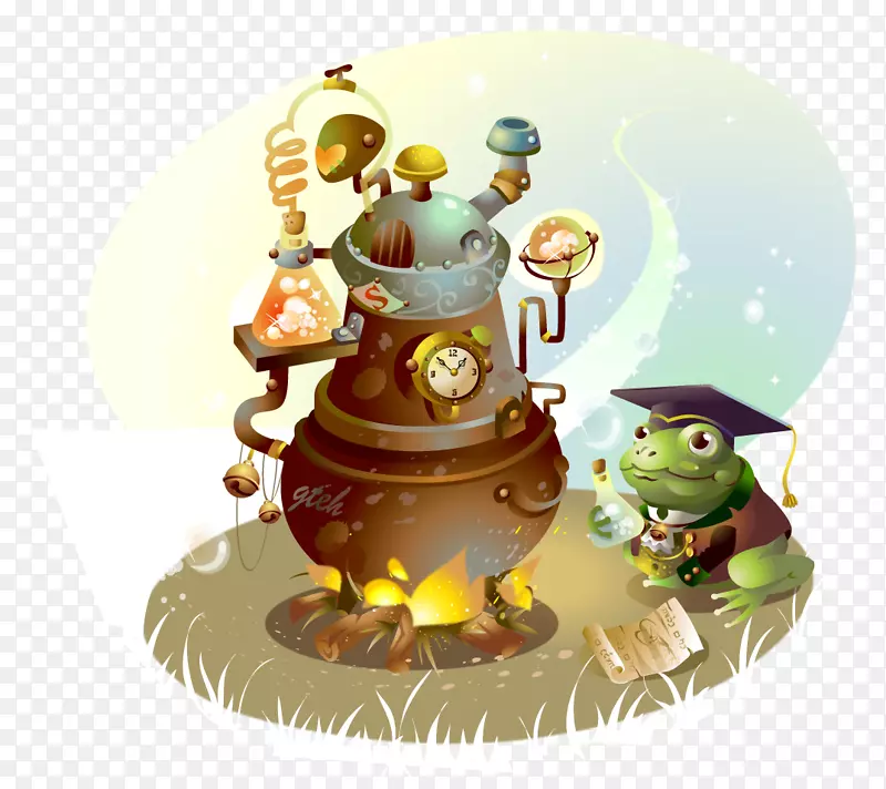 免版税卡通插画-儿童青蛙炉插画