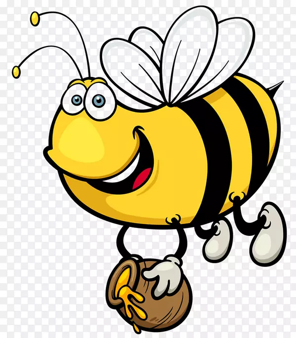 蜜蜂卡通昆虫插图-蜜蜂蜜罐