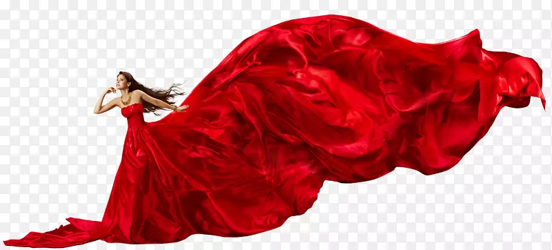 服装摄影长袍-穿红裙的欧美美丽模特