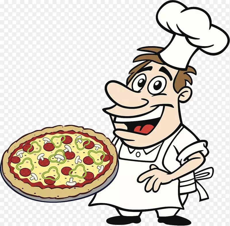 烧烤卡通厨师烹饪-厨师带披萨