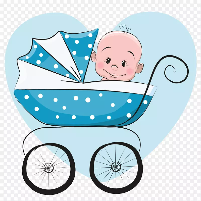卡通婴儿插图-蓝色婴儿车