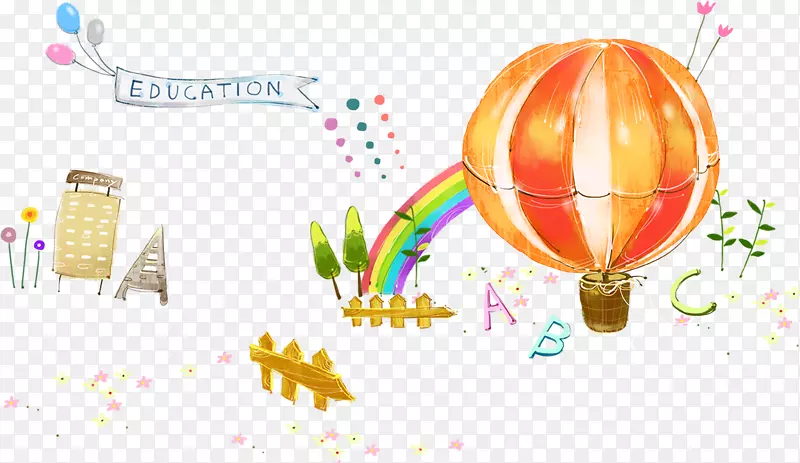 卡通气球水彩画插图.彩色卡通热气球
