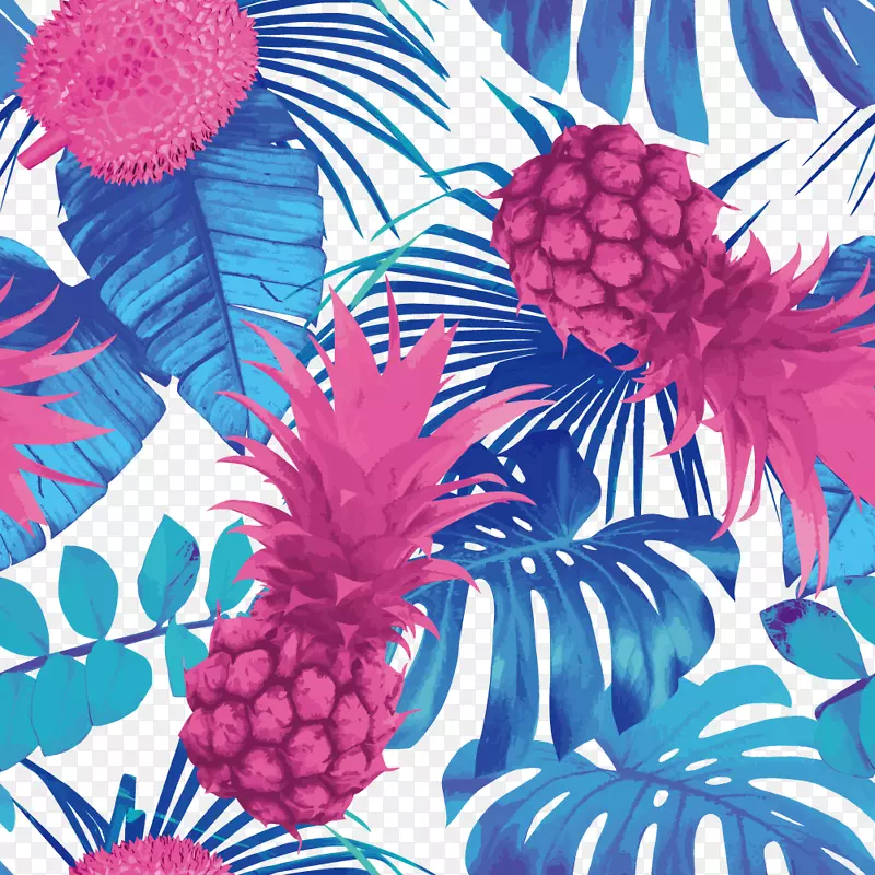 无版税热带槟榔科插图-蓝色背景菠萝植物