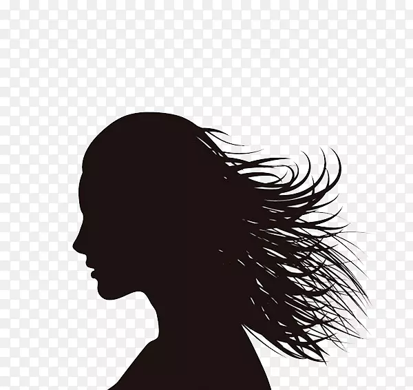 女性素描-轮廓中的长发女性