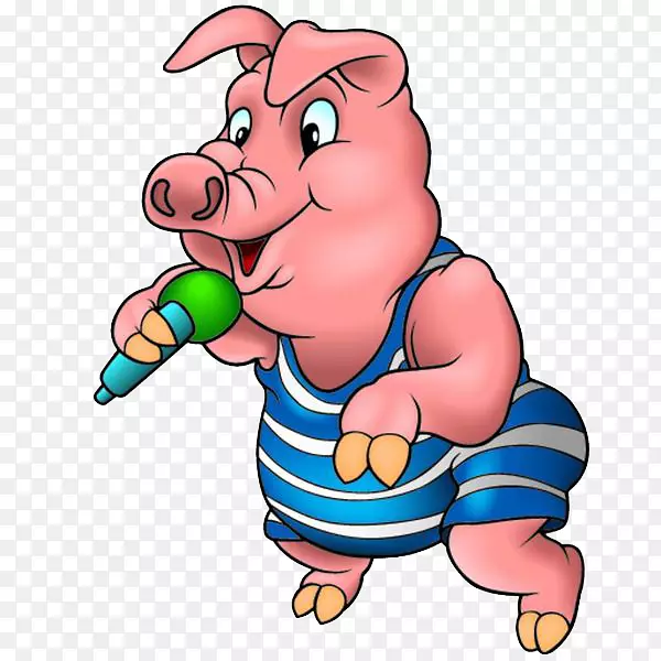 小猪-免费舞蹈剪贴画-小猪用麦克风唱歌