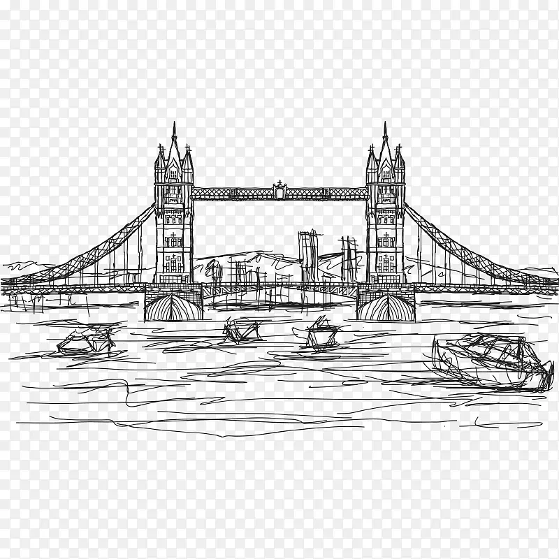 自由塔桥图.手绘线书伦敦桥