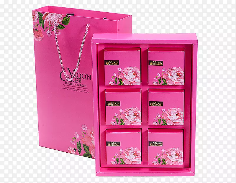 月饼盒包装和标签.粉红色小号月饼盒