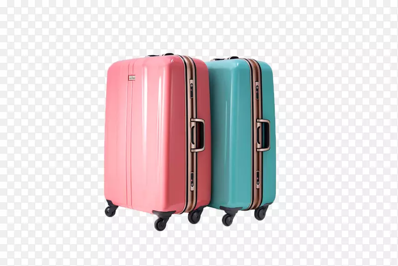 手提行李粉红色行李箱-蓝色和粉红色的行李