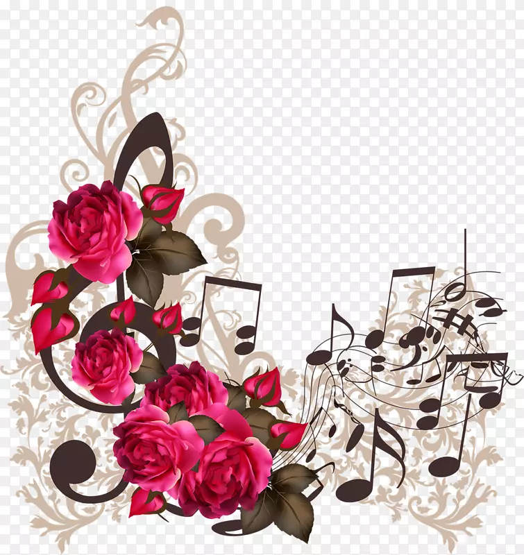 音乐音符-免费插图-音符和鲜花