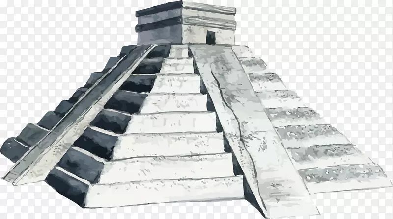 墨西哥水彩画-免版税插图-金字塔建筑