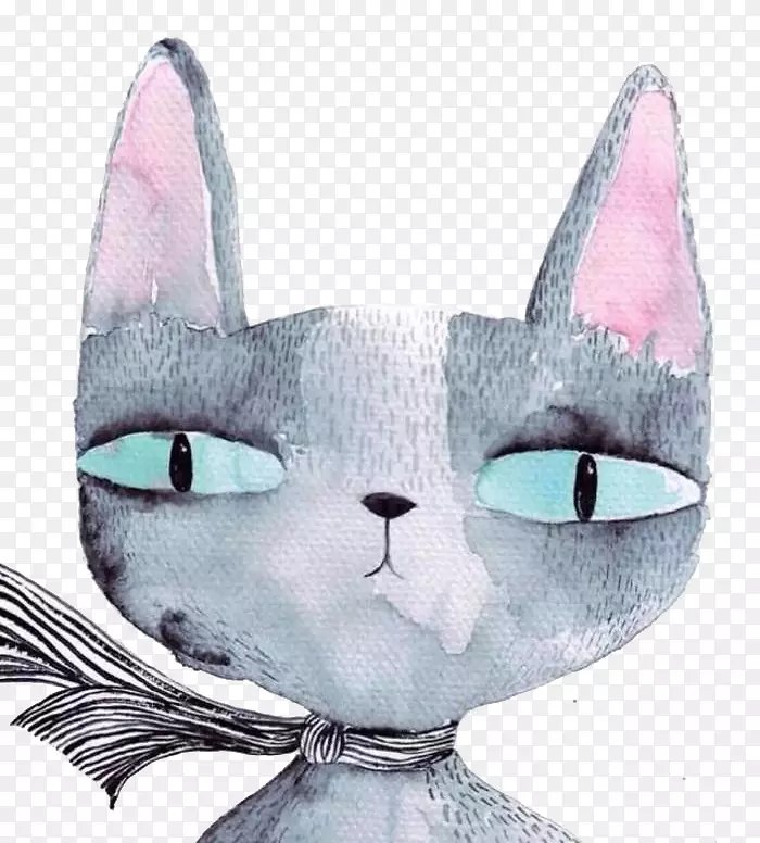 猫水彩画艺术插图-猫