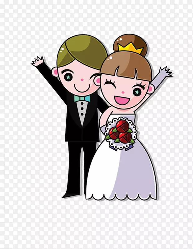 新婚夫妇-卡通新娘和新郎