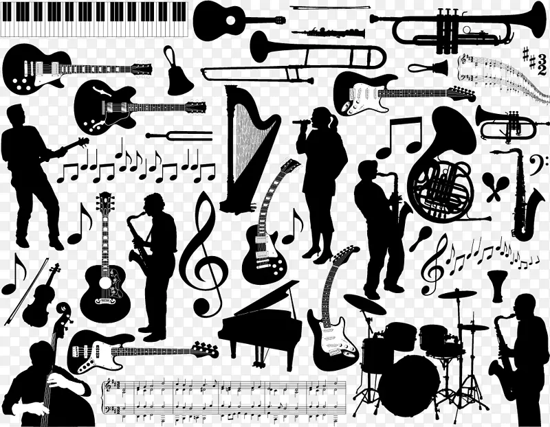 乐器-免版税插画-乐器和音乐家的轮廓