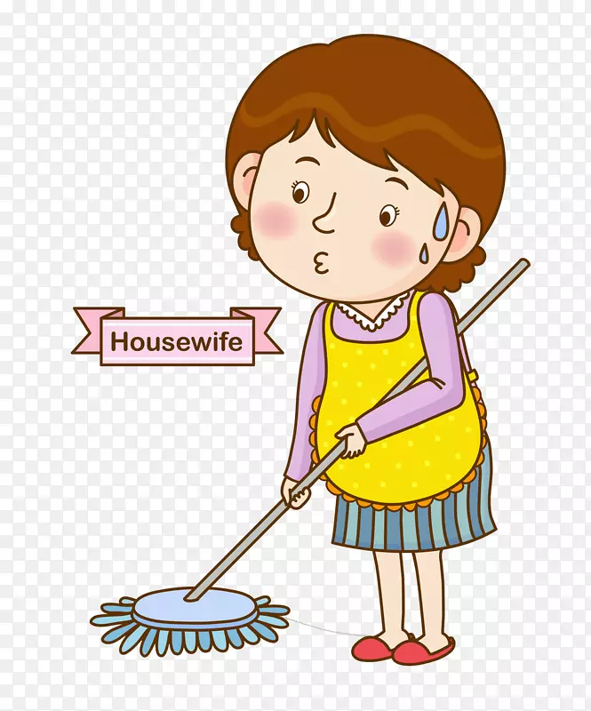 地板卡通插图-妇女扫地