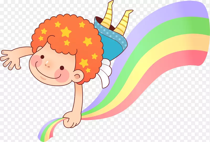 卡通儿童插图-捕捉彩虹儿童