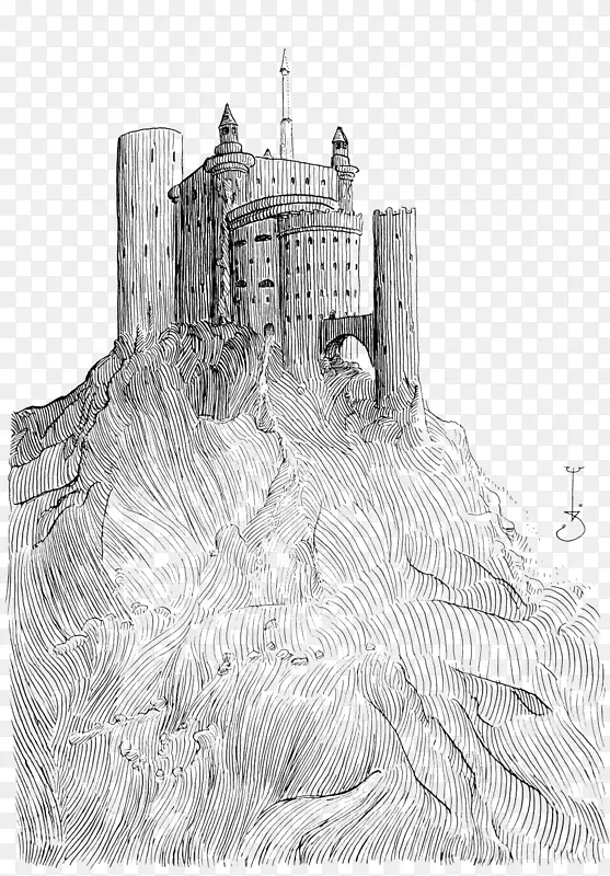 建筑素描手绘背景城堡