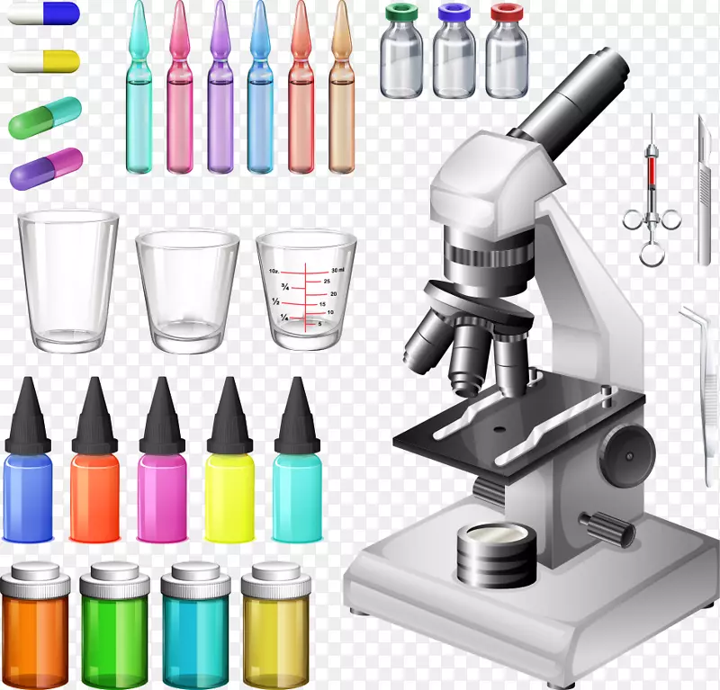 医疗设备摄影实验室彩色器具和显微镜
